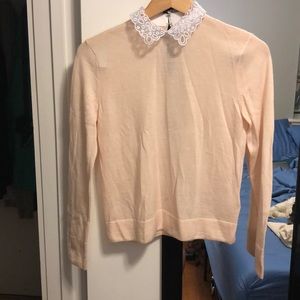 Merino wool sweater with lace collar
